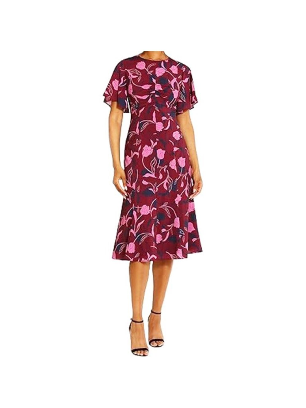 Maggy London Womens Flutter Sleeve Fit & Flare Dress Date Night Hot Pink 0/XS